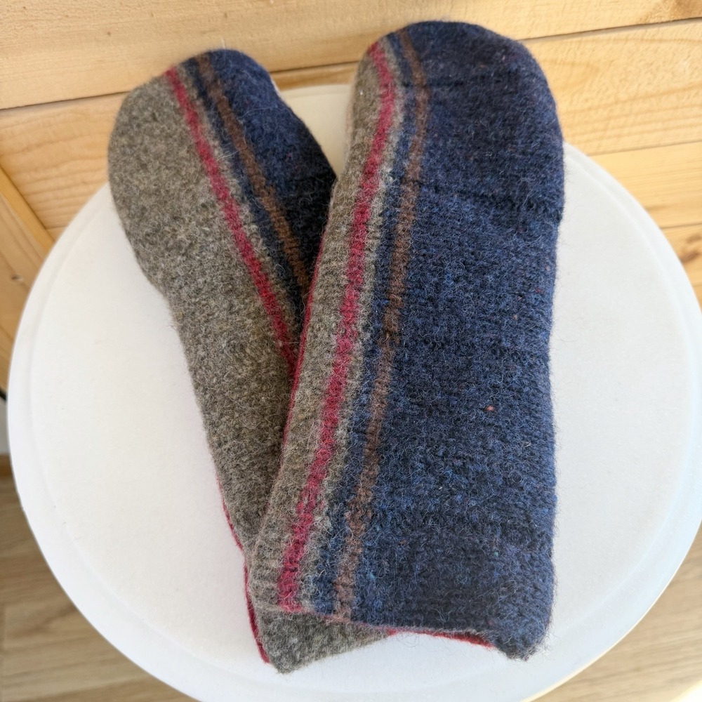 Handmade Long Mittens Up-Cycled Wool Sweaters and Fleece Lining‎ Cozy Warm